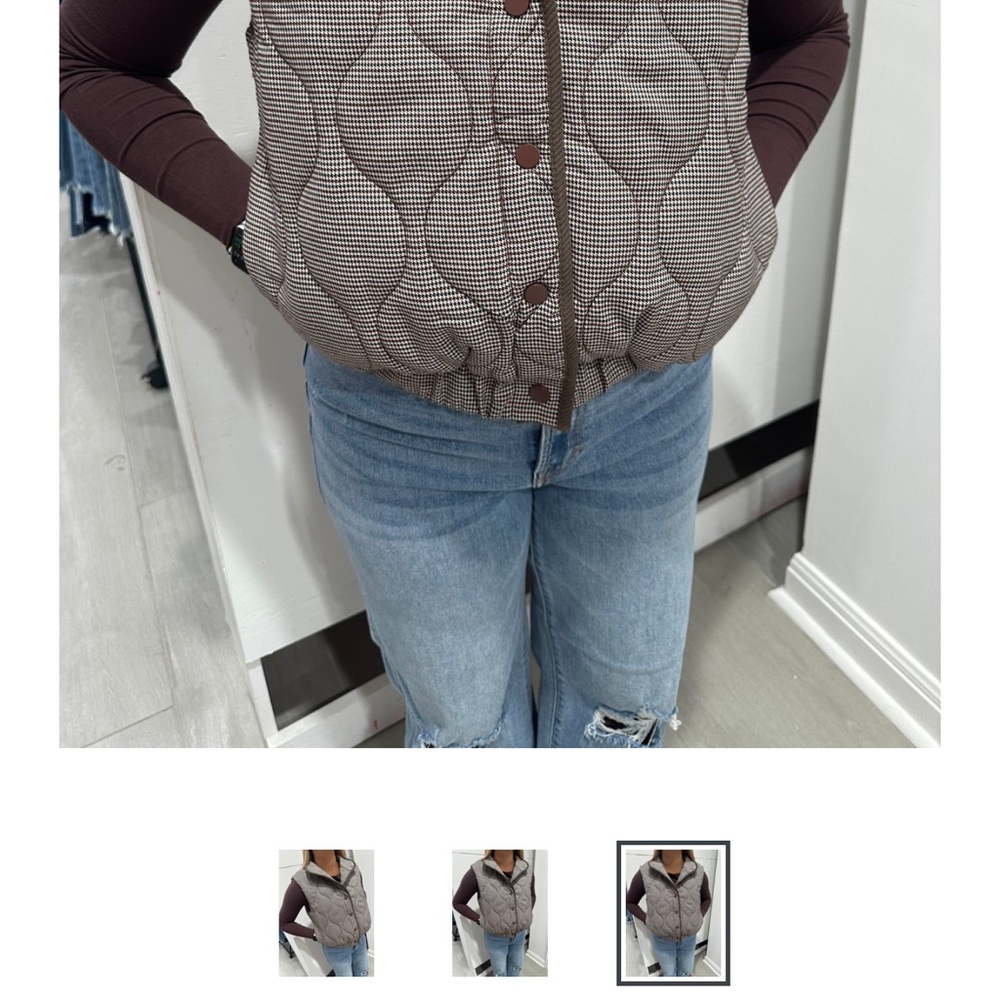THML Quilted Houndstooth Crop Vest - Brown